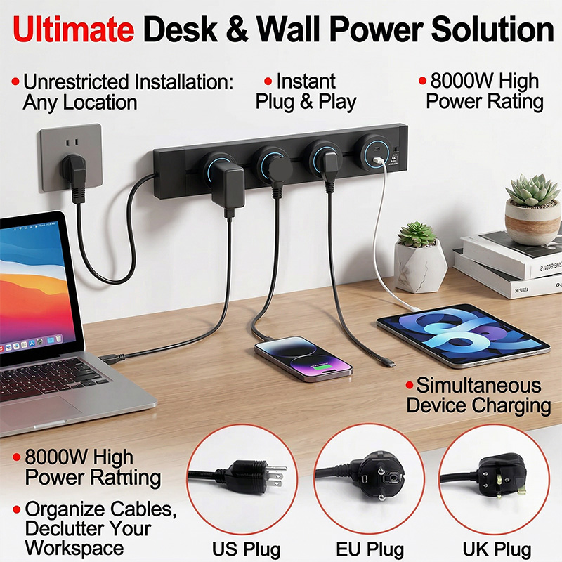 Power Strip Desk - 벽걸이형 파워 트랙 소켓 미국/EU/영국 플러그