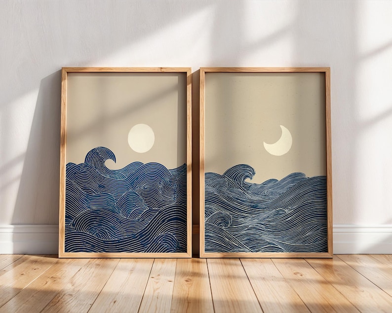 2pcs Japandi 미니멀리스트 달 초승달 캔버스  - Home Office Japandi 리뷰 및 가격