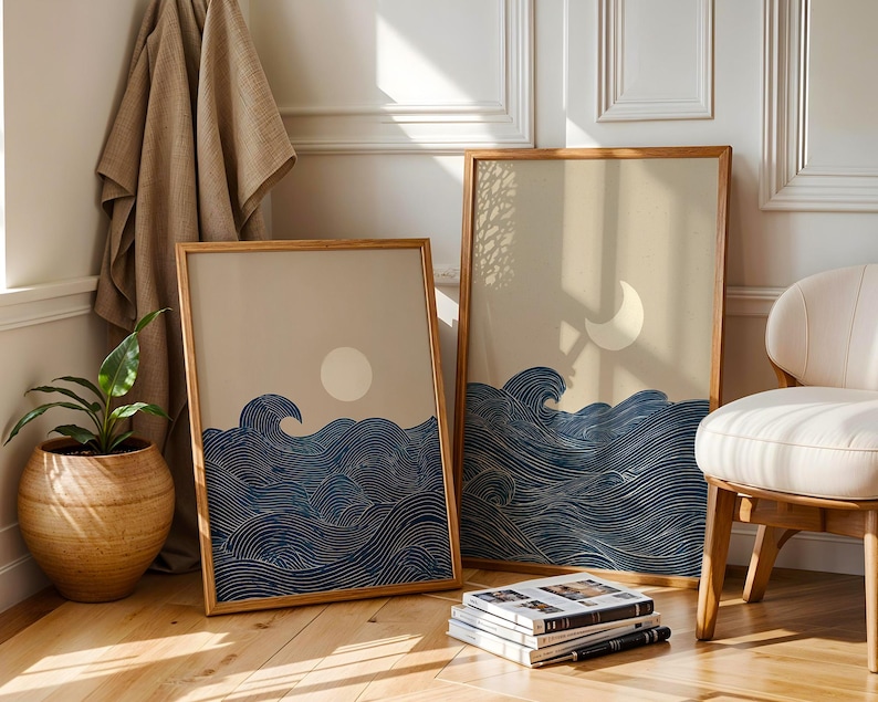2pcs Japandi 미니멀리스트 달 초승달 캔버스  - Home Office Japandi 리뷰 및 가격