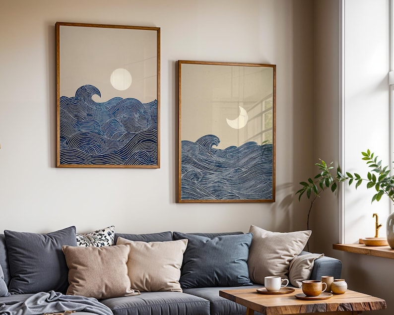 2pcs Japandi 미니멀리스트 달 초승달 캔버스  - Home Office Japandi 리뷰 및 가격