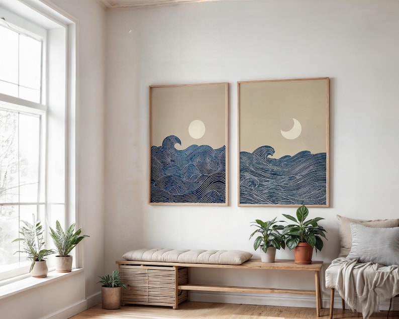 2pcs Japandi 미니멀리스트 달 초승달 캔버스  - Home Office Japandi 리뷰 및 가격
