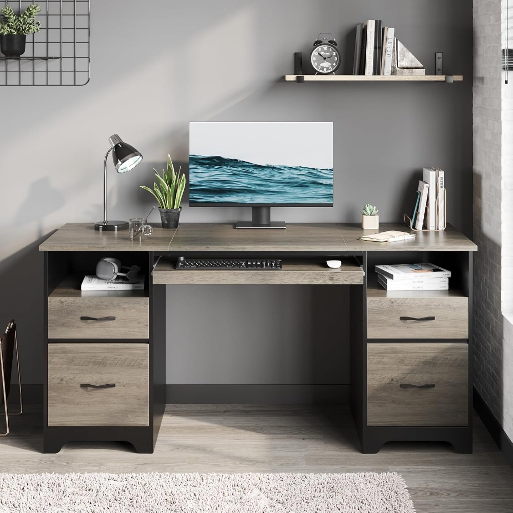 미국 배송 59인치 사무용 책상 4단 서랍 컴퓨터 책상 - Keyboard Tray Under Desk 리뷰 및 가격