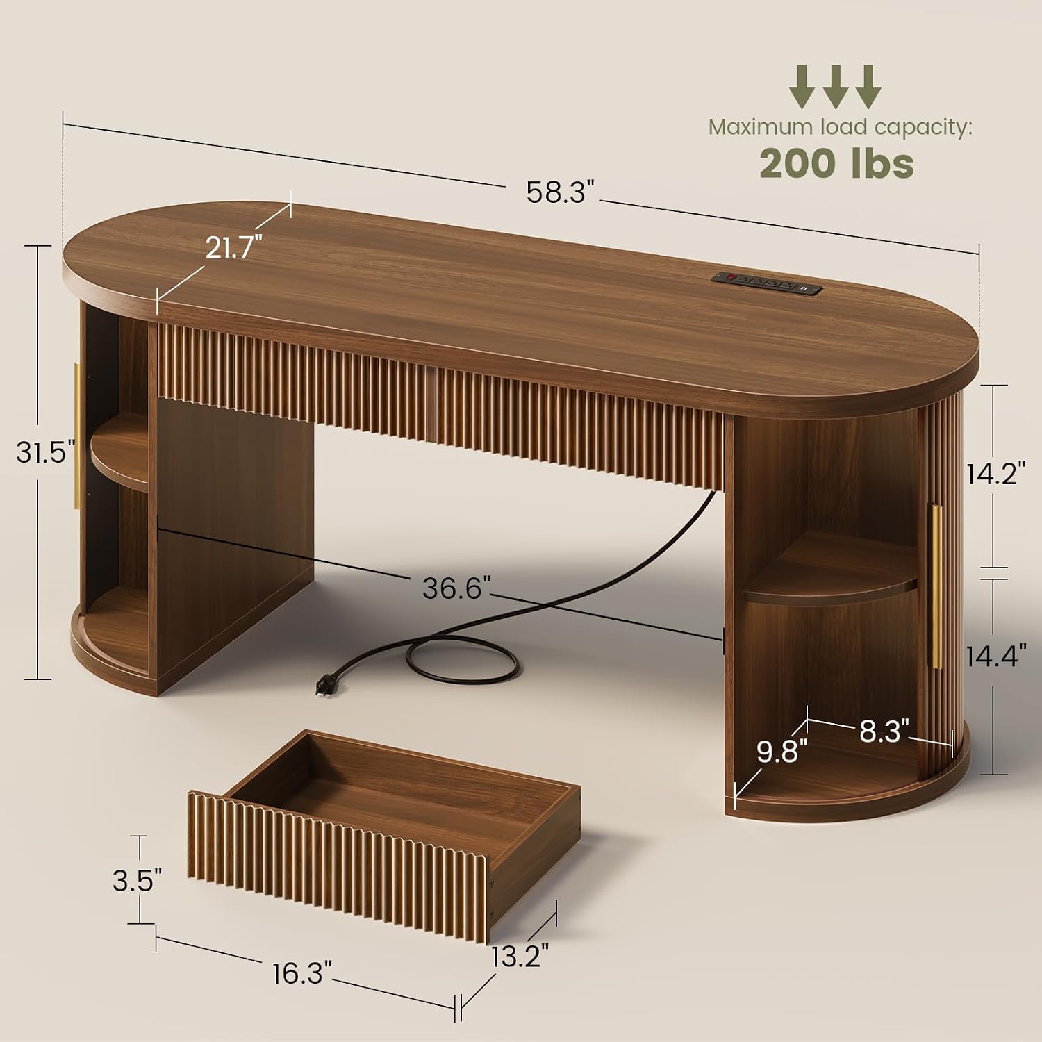 2단 서랍이 있는 사무용 책상, 58.3인치 x 21. - Power Strip Desk 리뷰 및 가격